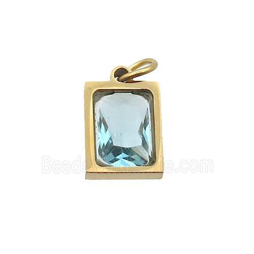 Stainless Steel Rectangle Pendant Pave Blue Zircon Gold Plated