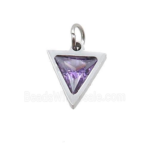 Raw Stainless Steel Triangle Pendant Pave Purple Zircon