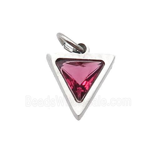 Raw Stainless Steel Triangle Pendant Pave Red Zircon