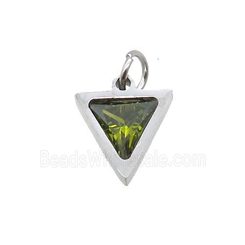 Raw Stainless Steel Triangle Pendant Pave Olive Zircon