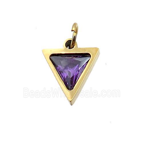 Stainless Steel Triangle Pendant Pave Purple Zircon Gold Plated