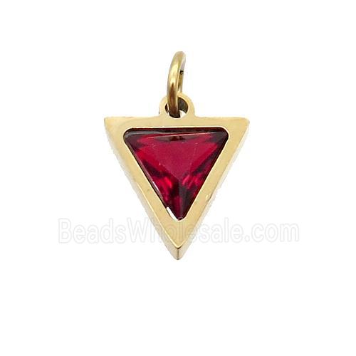 Stainless Steel Triangle Pendant Pave Red Zircon Gold Plated