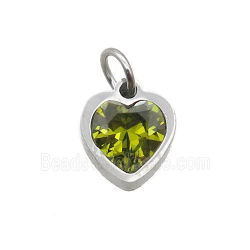 Raw Stainless Steel Heart Pendant Pave Olive Zircon