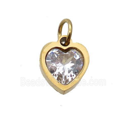 Stainless Steel Heart Pendant Pave Clear Zircon Gold Plated