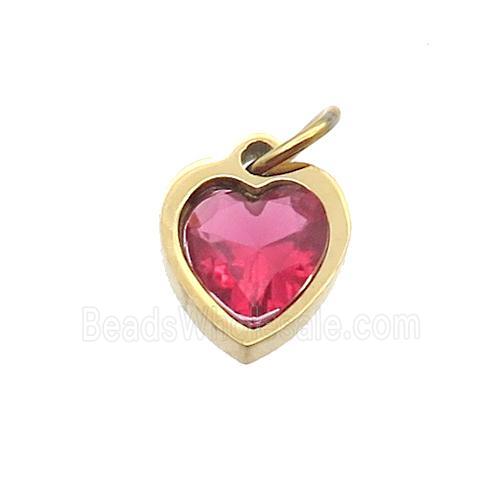 Stainless Steel Heart Pendant Pave Red Zircon Gold Plated