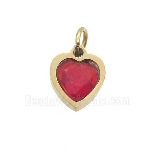 Stainless Steel Heart Pendant Pave Red Zircon Gold Plated