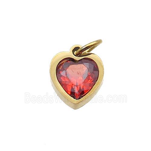 Stainless Steel Heart Pendant Pave Orange Zircon Gold Plated