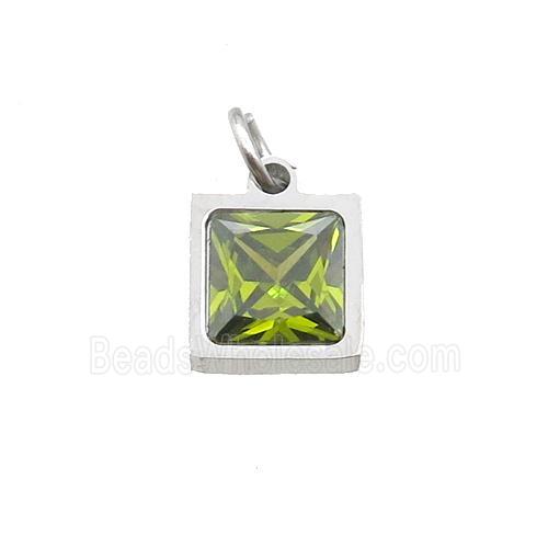 Raw Stainless Steel Square Pendant Pave Olive Zircon