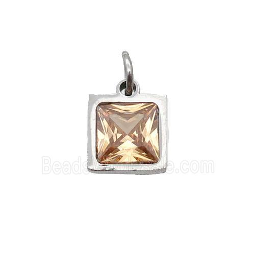 Raw Stainless Steel Square Pendant Pave Champagne Zircon
