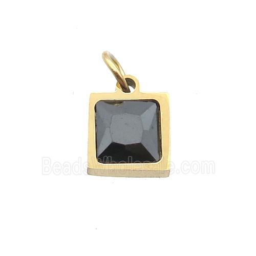 Stainless Steel Square Pendant Pave Black Zircon Gold Plated