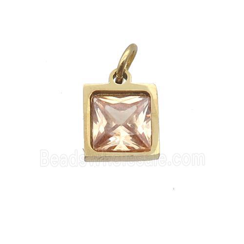 Stainless Steel Square Pendant Pave Champagne Zircon Gold Plated