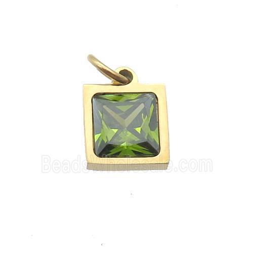 Stainless Steel Square Pendant Pave Olive Zircon Gold Plated