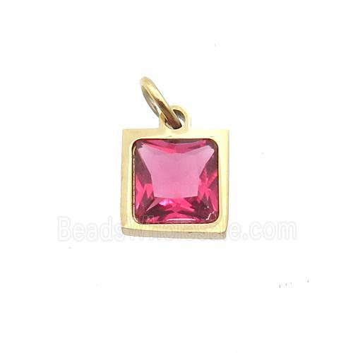 Stainless Steel Square Pendant Pave Red Zircon Gold Plated