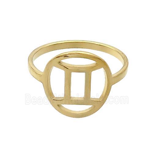 Stainless Steel Rings Zodiac Gemini Gold Plated