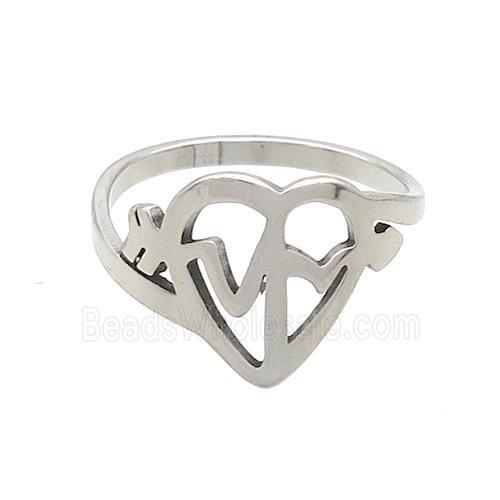 Raw Stainless Steel Rings Heartbeat