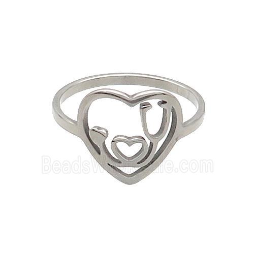 Raw Stainless Steel Heart Rings ILOVEU
