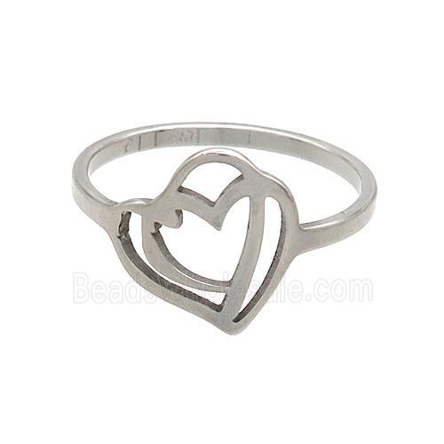 Raw Stainless Steel Rings Double Hearts