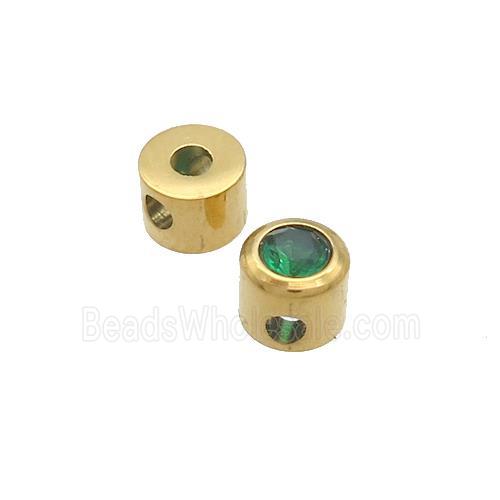 Stainless Steel Guru Beads Pave Zircon T-holes Gold Plated