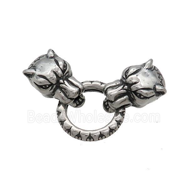 Stainless Steel Cord End Tiger Closed Ring Antique Silver