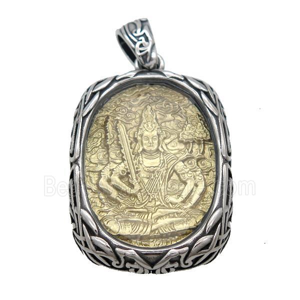 Copper Buddha Pendant Gold Plated Stainless Steel Wrapped Antique Silver