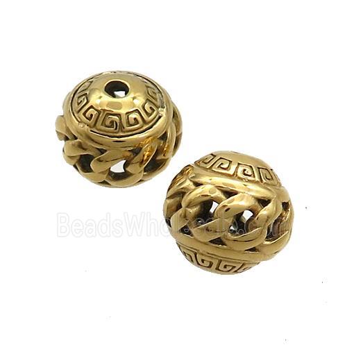 Stainless Steel Beads Round Hollow Gold Plated