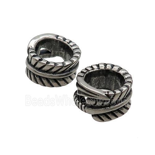 Stainless Steel Leaf Beads Rondelle Large Hole Antique Silver