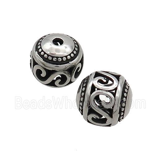 Stainless Steel Round Beads Hollow Antique Silver