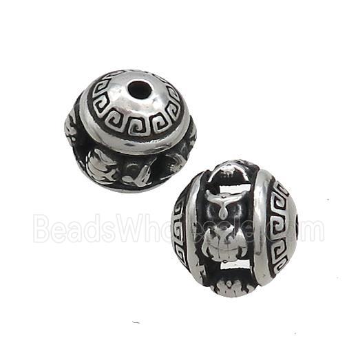 Stainless Steel Round Beads Hollow Antique Silver