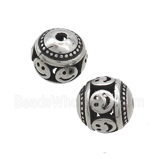 Stainless Steel Round Beads Hollow Antique Silver