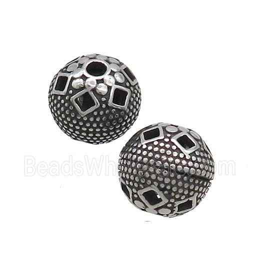 Stainless Steel Round Beads Hollow Antique Silver