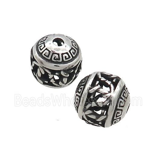 Stainless Steel Round Beads Hollow Antique Silver