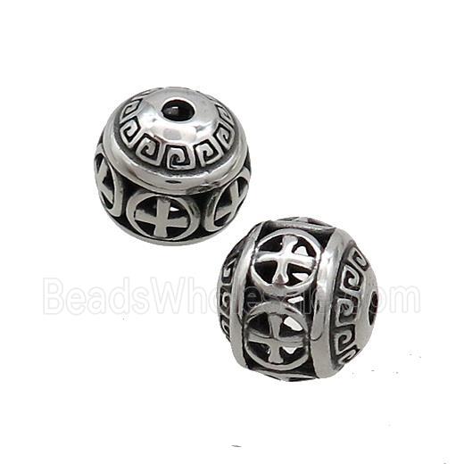 Stainless Steel Round Beads Hollow Antique Silver