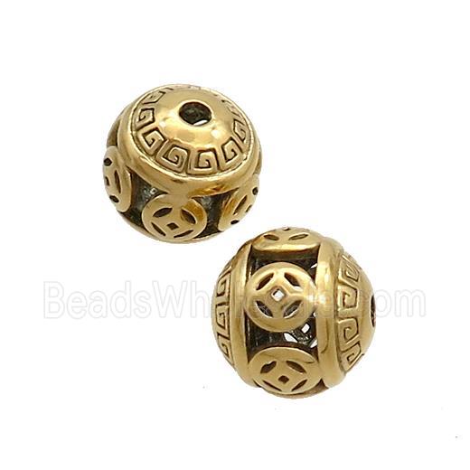 Stainless Steel Round Beads Hollow Gold Plated