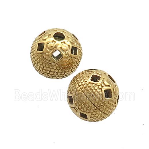 Stainless Steel Round Beads Hollow Gold Plated
