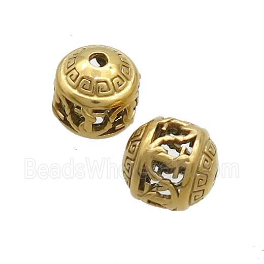 Stainless Steel Round Beads Hollow Gold Plated