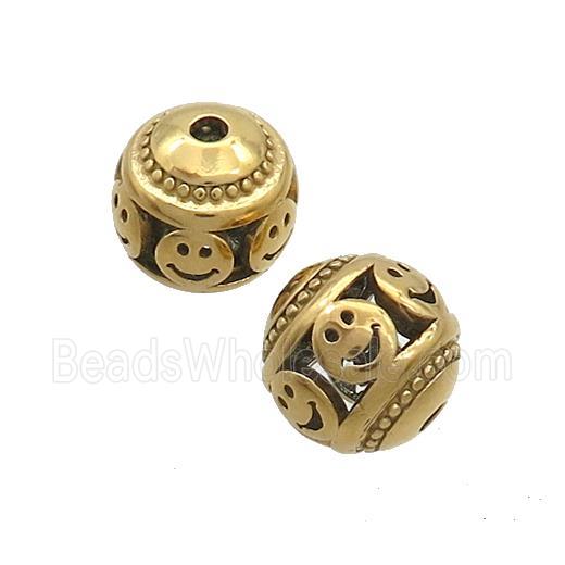 Stainless Steel Round Beads Emoji Hollow Gold Plated