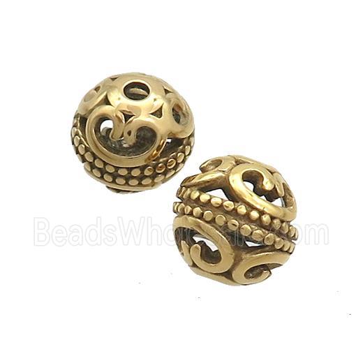 Stainless Steel Round Beads Hollow Gold Plated