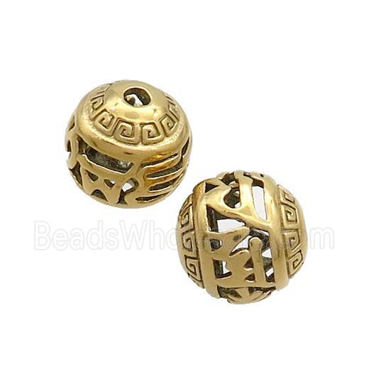Stainless Steel Round Beads Hollow Gold Plated