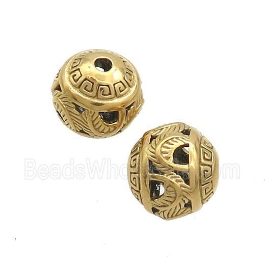 Stainless Steel Round Beads Hollow Gold Plated