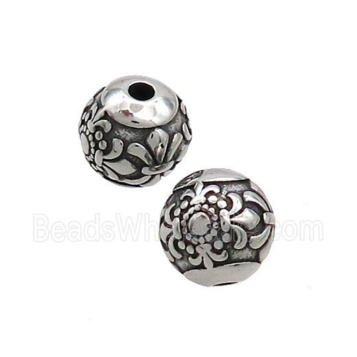 Stainless Steel Beads Round Fleur-de-lis Antique Silver