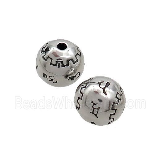 Stainless Steel Beads Round Antique Silver