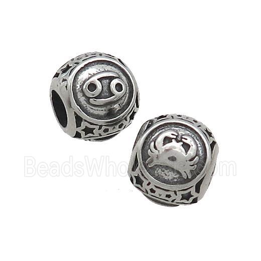 Stainless Steel Round Beads Zodiac Cancer Antique Silver