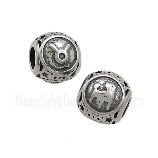 Stainless Steel Round Beads Zodiac Taurus Antique Silver