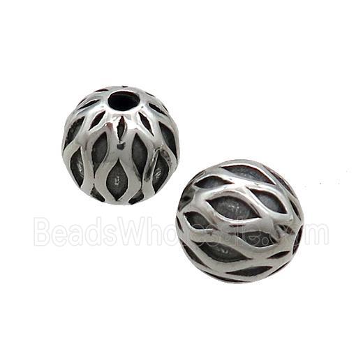 Stainless Steel Round Beads Antique Silver