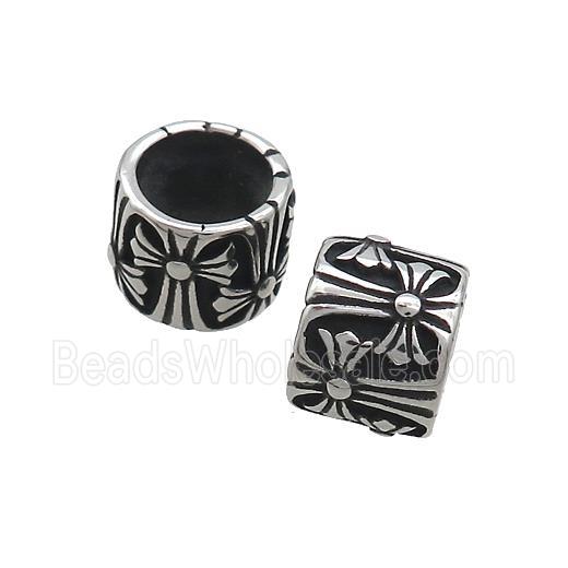 Stainless Steel Column Beads Tube large Hole Antique Silver