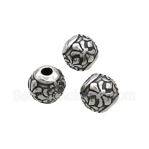 Stainless Steel Round Beads Fleur-de-lis Antique Silver