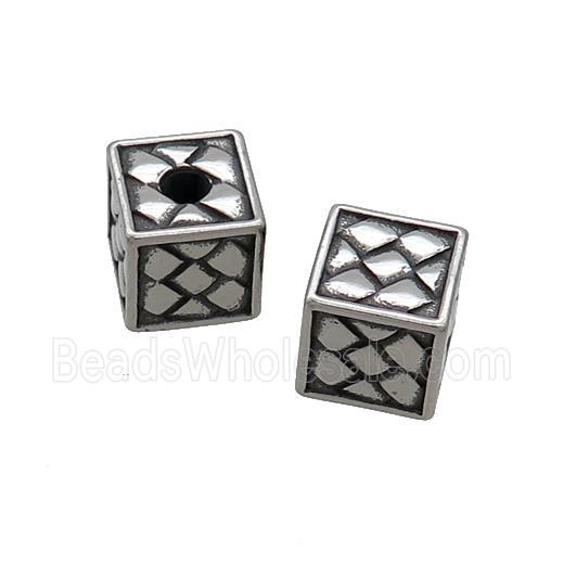 Stainless Steel Cube Beads Antique Silver