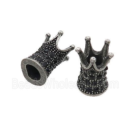 Stainless Steel Crown Beads Pave Rhinestone Antique Black