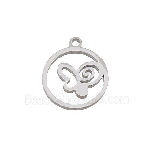 Raw Stainless Steel Butterfly Pendant Circle