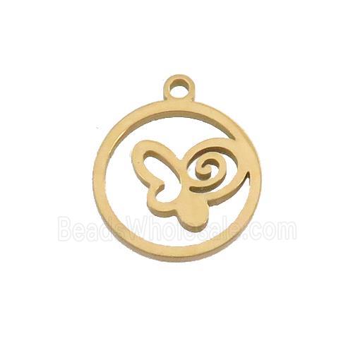 Stainless Steel Butterfly Pendant Circle Gold Plated